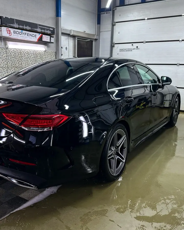 Mercedes CLS, корма с тонированным задним стеклом